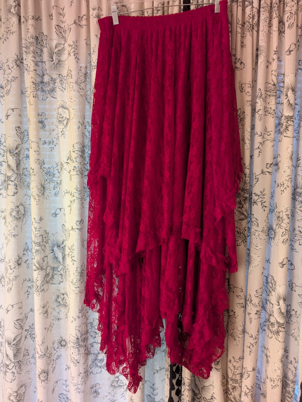 FINAL PRICE $10 Lace maxi skirt, cranberry color layered lace skirt, size large